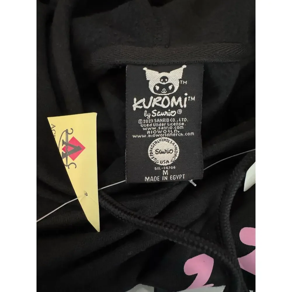 SANRIO KUROMI Hoodie NEW Double Graphic Kangaroo Pocket Black Size M - Picture 11 of 11